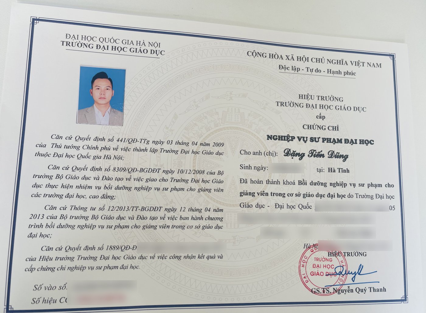 CHỨNG CHỈ NGHIỆP VỤ SƯ PHẠM ĐẠI HỌC