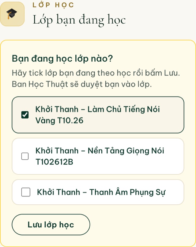 Tick lớp đang học