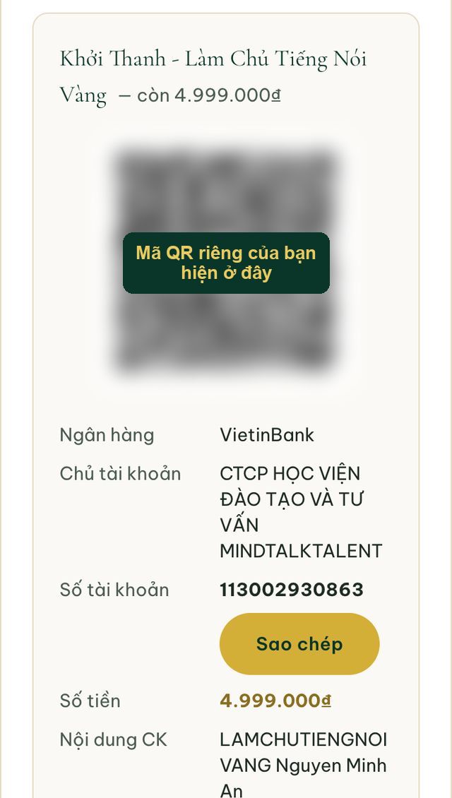 Thông tin chuyển khoản và mã QR
